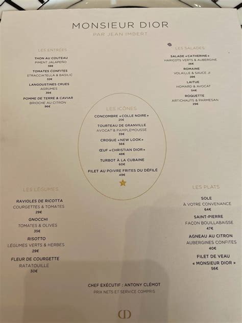 dior eatch|Dior restaurant menu.